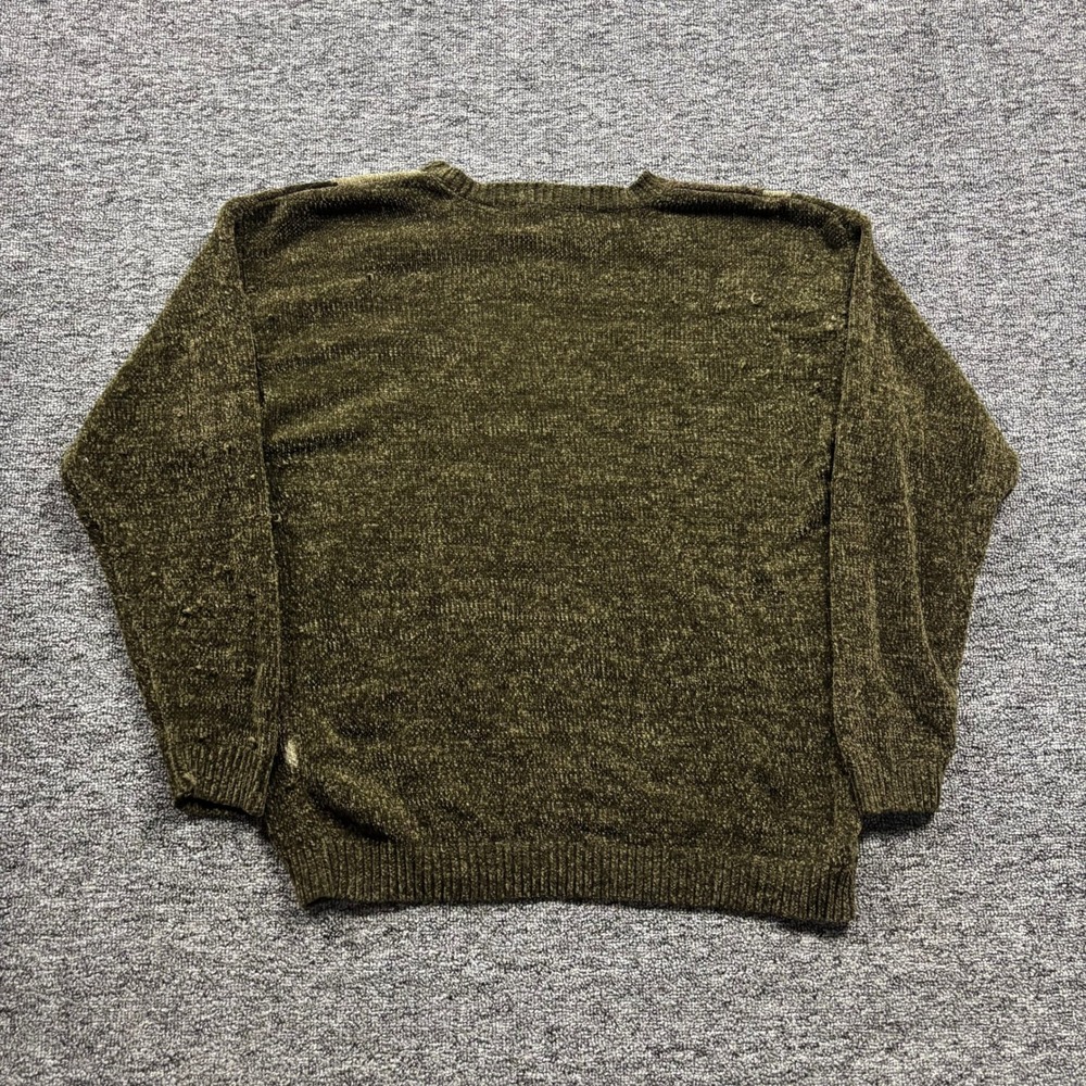 Vintage 1990s Knightsbridge Argyle Chenille Knit Grandpa Sweater Olive Green Med - Picture 3 of 7